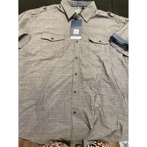 PD&C Mens Big & Tall 2X Short Sleeve Button Down Shirt PNX14EBLKAR Grey Black